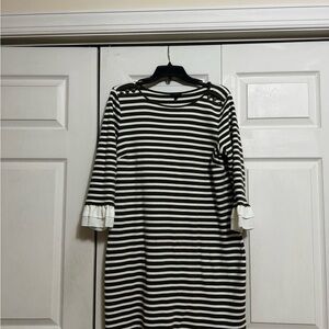 Talbots Black and White Striped Long Sleeve Dress